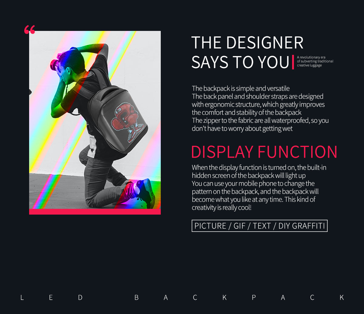Soft Backpack Series LED Backpack with Customizable Display